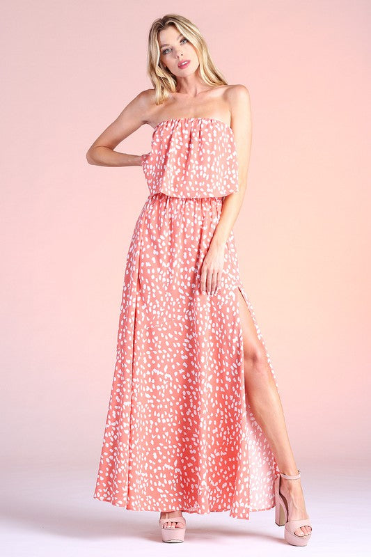 Cherry Blossom Strapless Maxi Dress