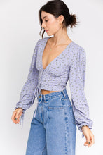 Load image into Gallery viewer, PUFF SLEEVE LACE UP V-NECK TOP
