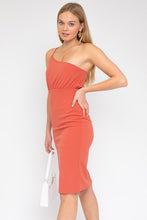 Load image into Gallery viewer, SLEEVELESS ONE SHOULDER FRONT SLIT DRESS
