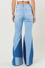 Load image into Gallery viewer, Color Block Side Slit Flare Jeans
