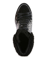 Indlæs billede til gallerivisning PINES Faux Leather Fur Collared Ankle Boots
