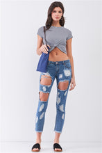 Load image into Gallery viewer, Ripped Destroyed Low-Mid Rise Denim Jeans
