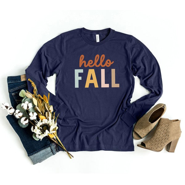 Hello Fall! Colorful Long Sleeve Graphic Tee