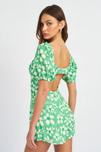Load image into Gallery viewer, BUBBLE SLEEVE FLORAL ROMPER WITH CUT OUT
