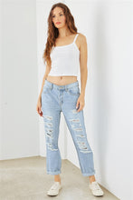 Load image into Gallery viewer, Light Blue Denim Cotton Ripped High Waist Jeans
