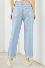 Lataa kuva Galleria-katseluun, Light Blue Denim Cotton Ripped High Waist Jeans
