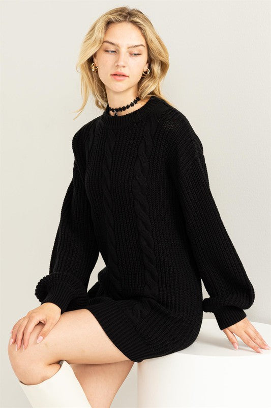 Cable-Knit Ribbed Sweater Dress