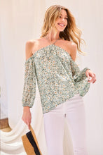 Load image into Gallery viewer, Strap Halter Neck Balloon Sleeve Floral Print Top
