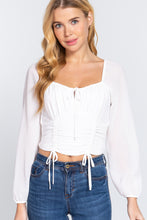 Load image into Gallery viewer, Long Sleeve Front Tied Ruched Detail Woven Top
