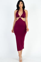 Load image into Gallery viewer, Cut-out Halter Neck Double Back Tie Split Thigh Midi Dress
