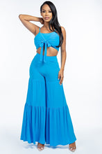 Load image into Gallery viewer, Tie Front Tank Top &amp; Tiered Wide Leg Pants Set
