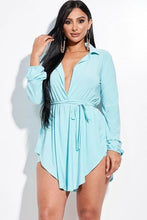 Load image into Gallery viewer, Long Sleeve Shirt With Waist Tie And Short Two Piece Set

