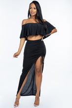 Load image into Gallery viewer, Off Shoulder Cropped Top &amp; Maxi Skirt Set
