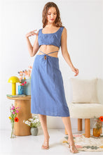 Load image into Gallery viewer, Blue Self-tie Strap Cut-out Midi Dress
