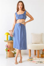Load image into Gallery viewer, Blue Self-tie Strap Cut-out Midi Dress

