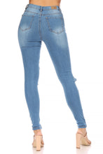 Load image into Gallery viewer, Distressed High Rise Denim Skinny Jeans
